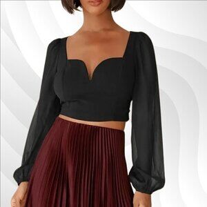 2/$30 Lulus Say It Again Black Tie-Back Long Sleeve Crop Top Size XS